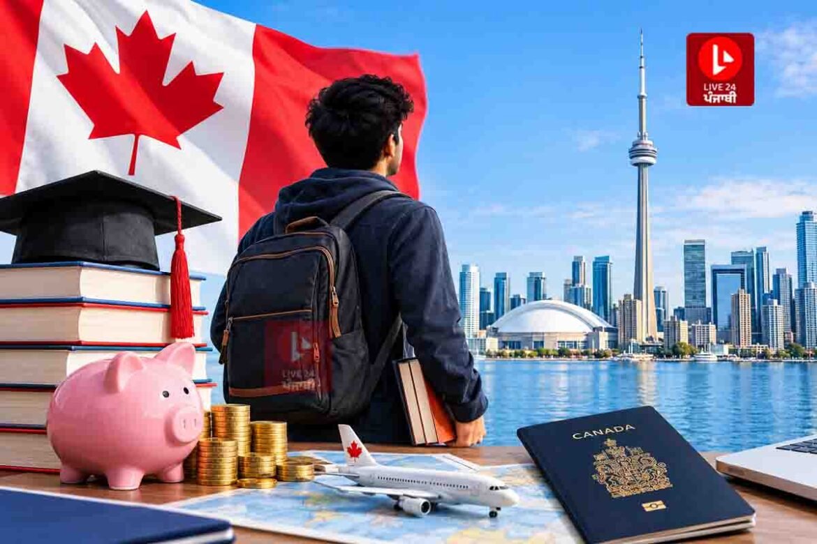 Canada ਦੇ ਝੰਡੇ ਅਤੇ ਵਿਦਿਆਰਥੀ ਦਾ ਪਾਸਪੋਰਟ